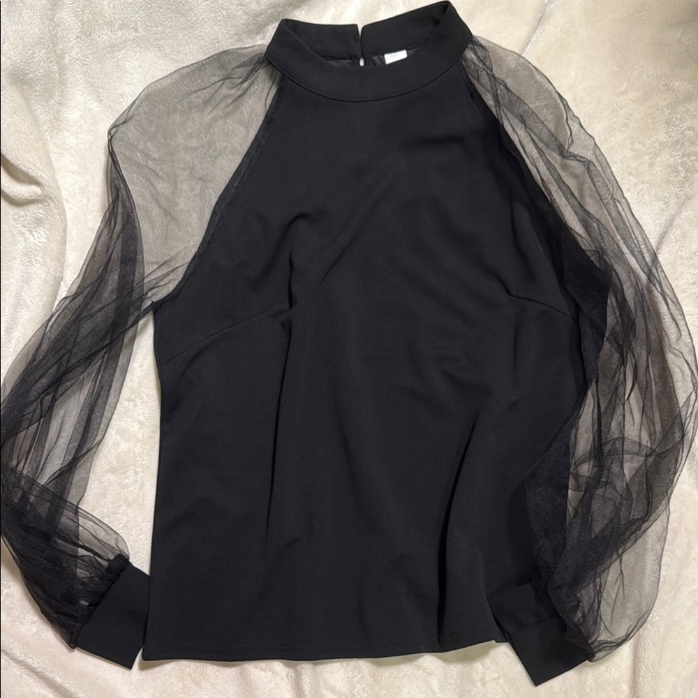 Black Asymmetrical Embellished Blouse with Mandarin Collar